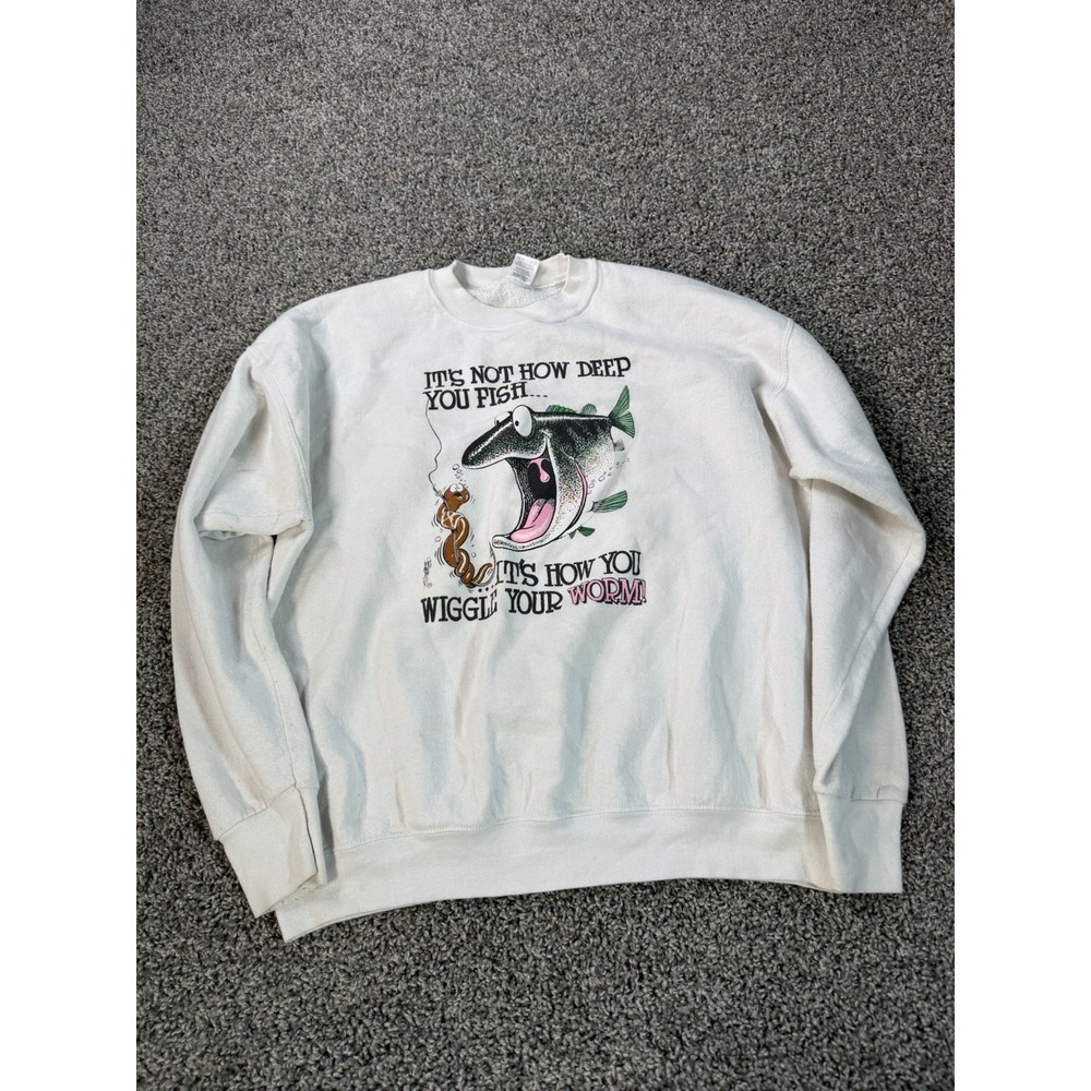 Vintage 90s Fishing Comedy Sweatshirt Men's Size XL White - Picture 1 of 8